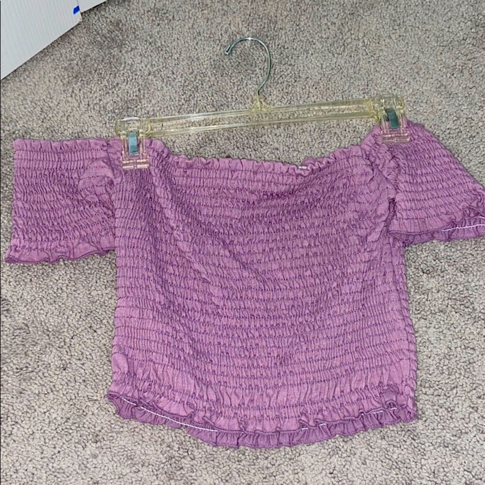 purple off the shoulder crop top